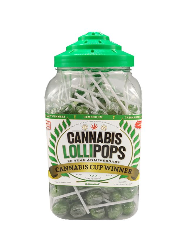 Authentic, multiple award-winning Cannabis Lollipops from Hemperium in the original 1990's retro jar.