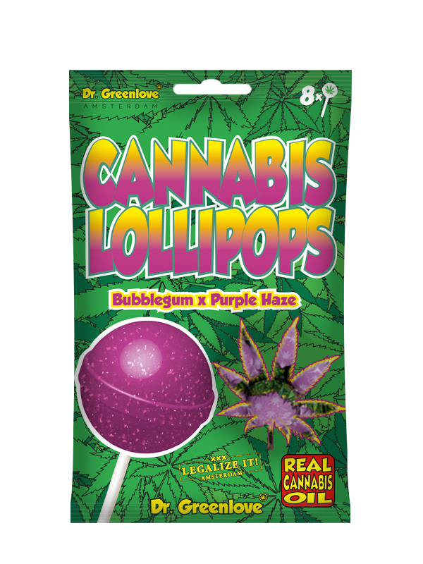 Bag of Cannabis Lollipops Bubblegum x Purple Haze, 8-pack