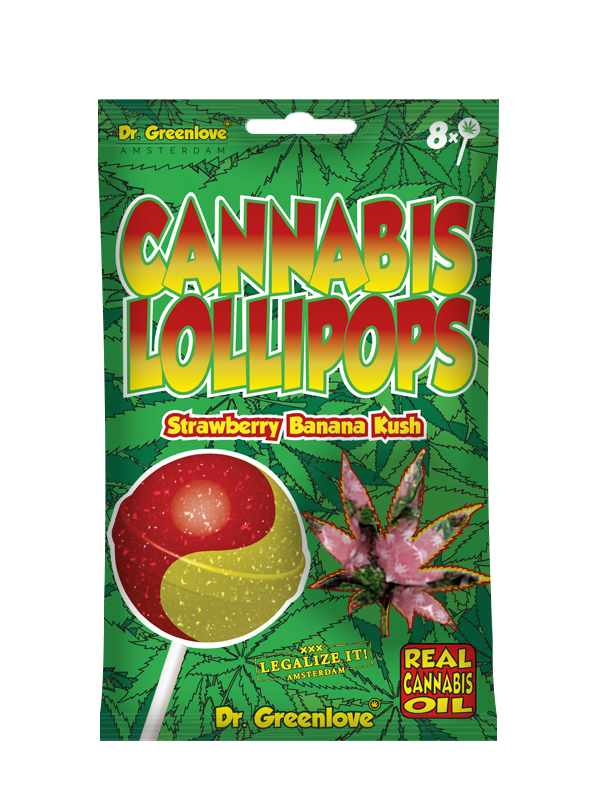 Bag of Cannabis Lollipops Strawberry Banana Kush 8-pack